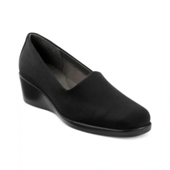 Aerosoles Temptation Wedges Black Fabric Upper Sandal Slip On Heel Shoe size 7.5 - Picture 1 of 8